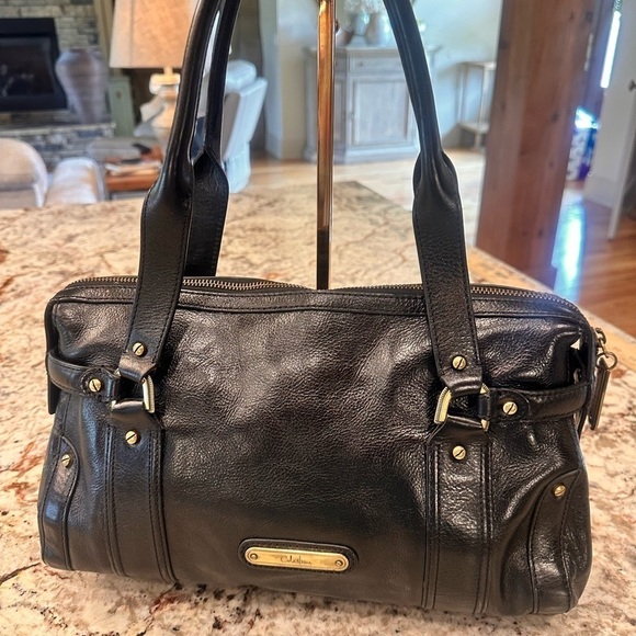 Cole Haan vintage black genuine leather purse bag shoulder straps western moto - Picture 5 of 16